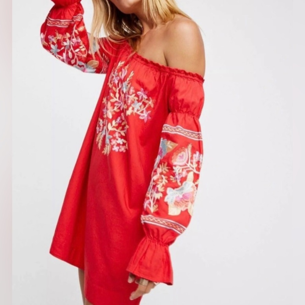 Free People Fleur Du Jour Mini Dress, Size L, Red